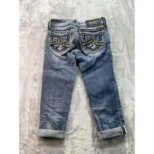 Miss Me Sunny Skinny Cropped Low Rise Embroidered Jeans Womens Sz 25 Blue Denim